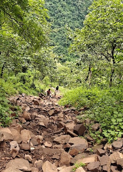 Steep rocky trekking path