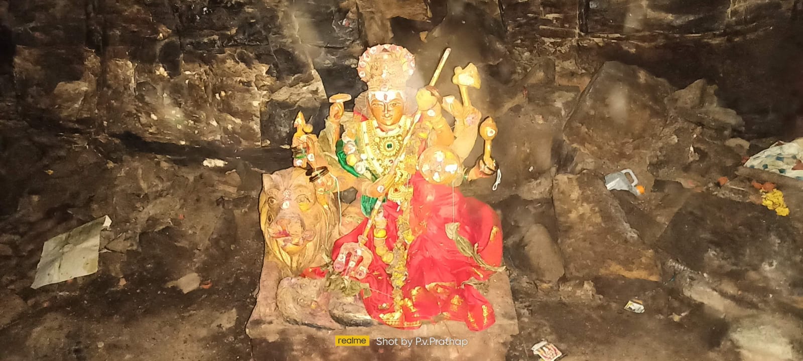 Mud idol of Goddess Parvati inside the cave